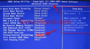 cara mengaktifkan intel-vt and amd-v pada BIOS